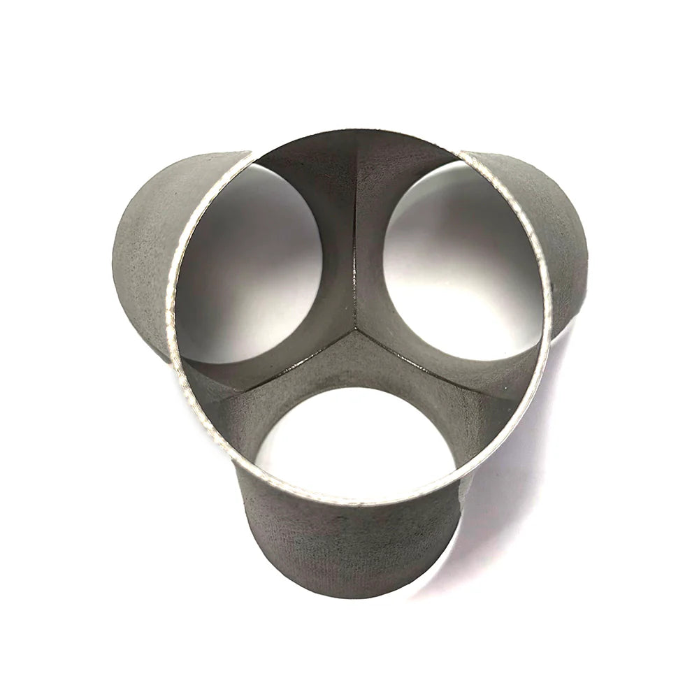 3D Printed Inconel 625 3-1 Merge Collector - 1.75" Primaries to 2.25" Outlet - Butt Weld - 17° Splay Type
