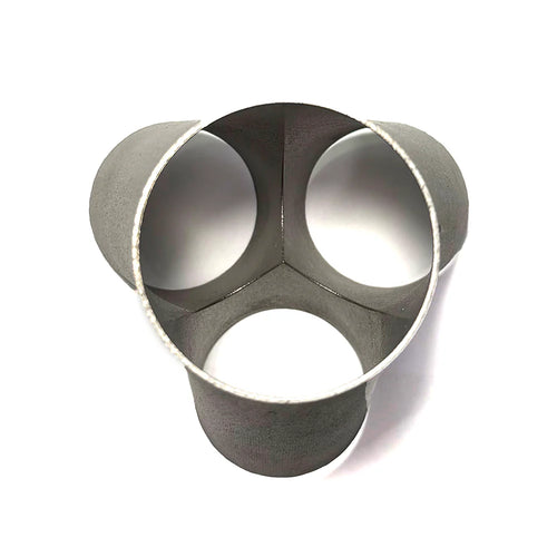 3D Printed Inconel 625 3-1 Merge Collector - 1.75" Primaries to 2.25" Outlet - Butt Weld - 17° Splay Type