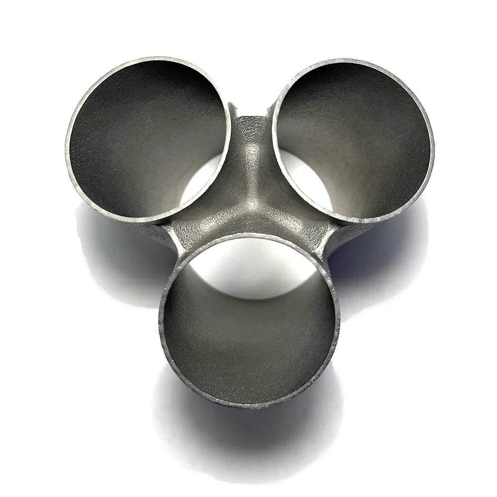 3D Printed Inconel 625 3-1 Merge Collector - 1.75" Primaries to 2.25" Outlet - Butt Weld - 17° Splay Type