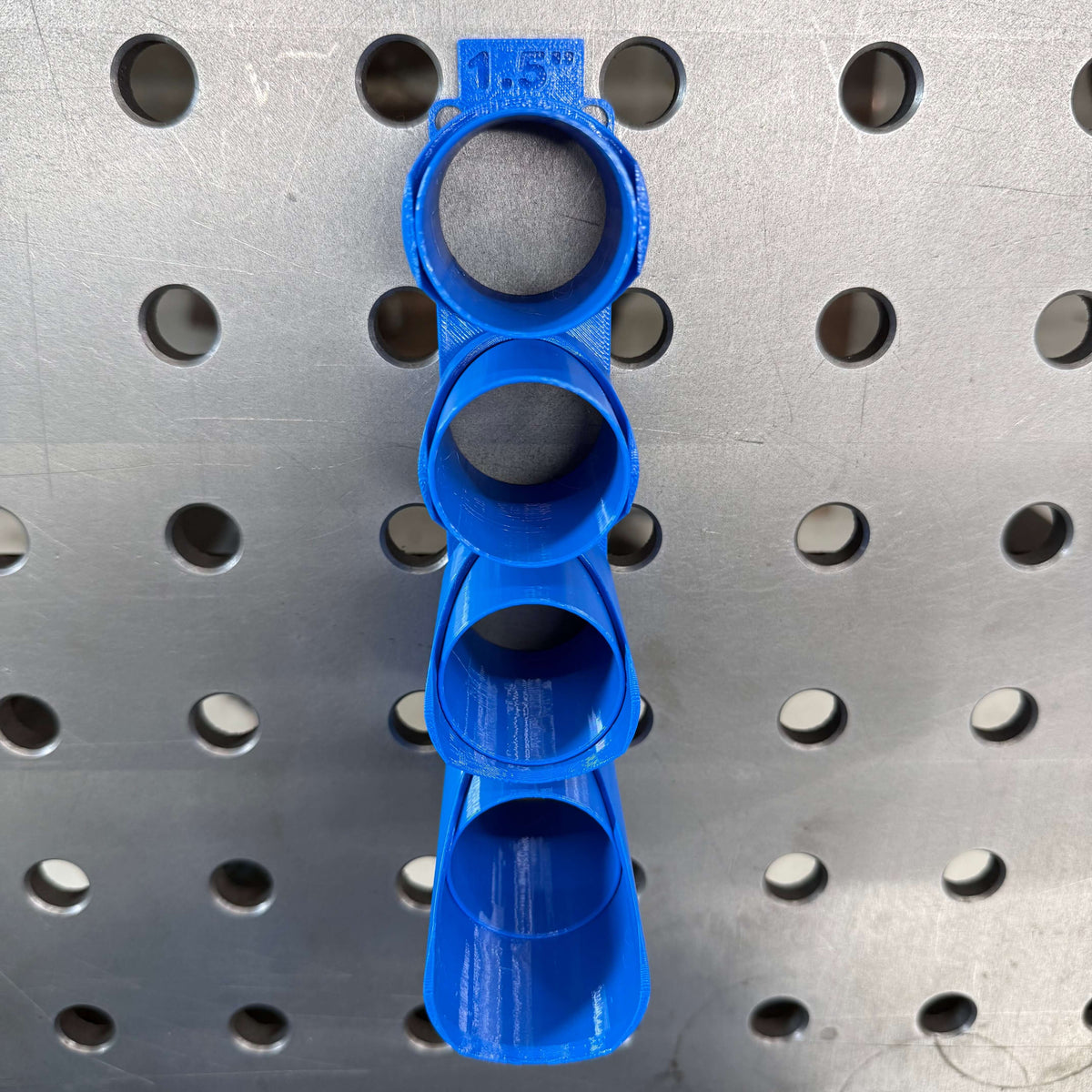 Single size tube notching templates in blue overhead